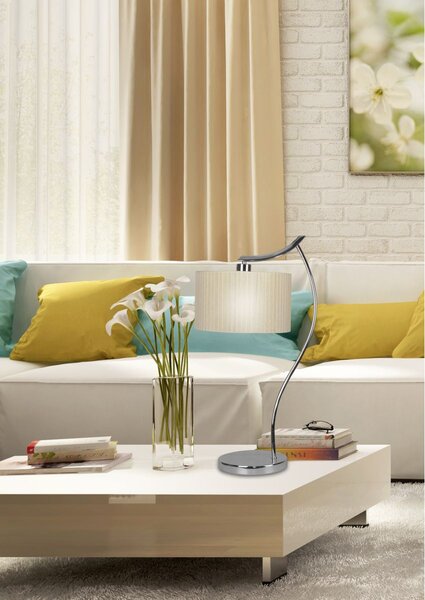 Moderní stolní lampa DRAGA - 1xE27, 60W, chromovaná / krémová