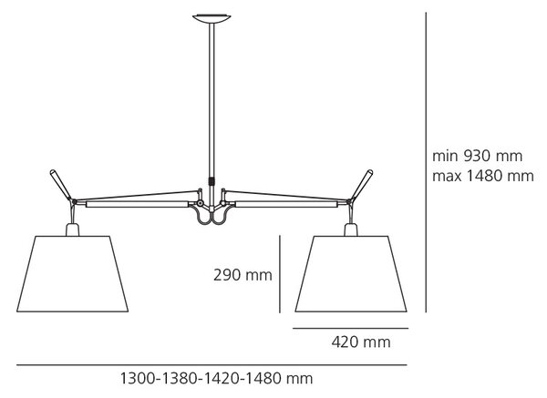 Artemide 0630010A Tolomeo Basculante sospensione due bracci, designové závěsné svítidlo, 2x17W LED E27, bez stínítkem