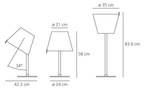 Artemide 0315010A Melampo tavolo, designová stolní lampička ve stříbrné úpravě s textilním širmem, 2x52W E27, 58cm