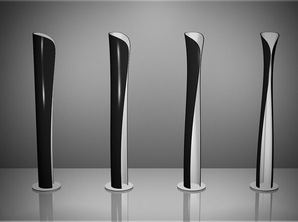 Artemide 1361W10A Cadmo, designová stojací lampa s černou vnější a bílou vnitřní úpravou se stmívačem, 44W + 10W LED 2700K, výška: 174cm