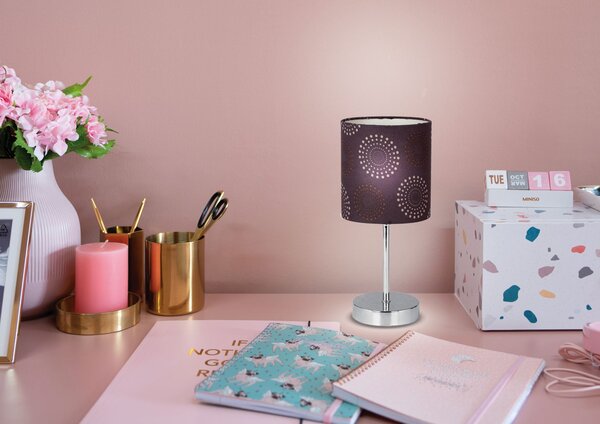 Moderní stolní lampa EMILY - 1xE14, 40W, chromovaná / hnědá