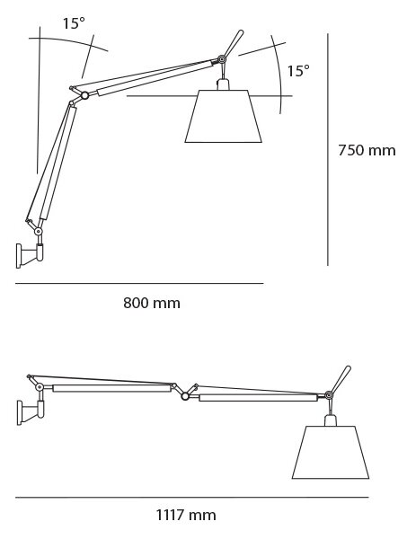Artemide 42TOL Tolomeo Basculante 180 Parette, nástěnná lampa do závuvky s vypínačem, satinové stínítko, 1x8W LED E27, max. výška 111,7cm