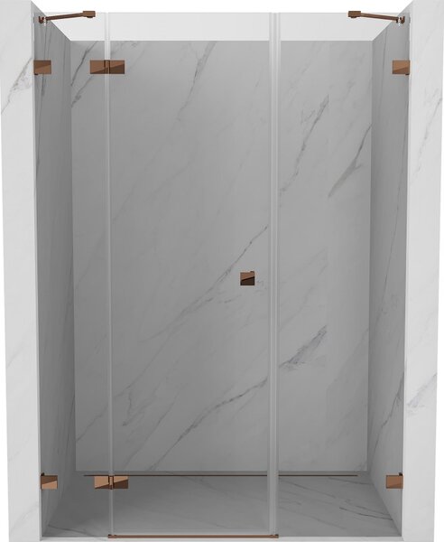 Mexen Lunar, levé otočné sprchové dveře 125 cm, 8mm čiré sklo, růžové zlato profil, 834S-125-050-60-00-L