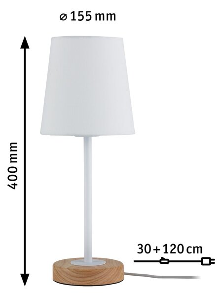Paulmann 79636 Stellan, stolní lampička ze dřeva, kovu a bílé látky, 1x20W LED E27, výška 40cm