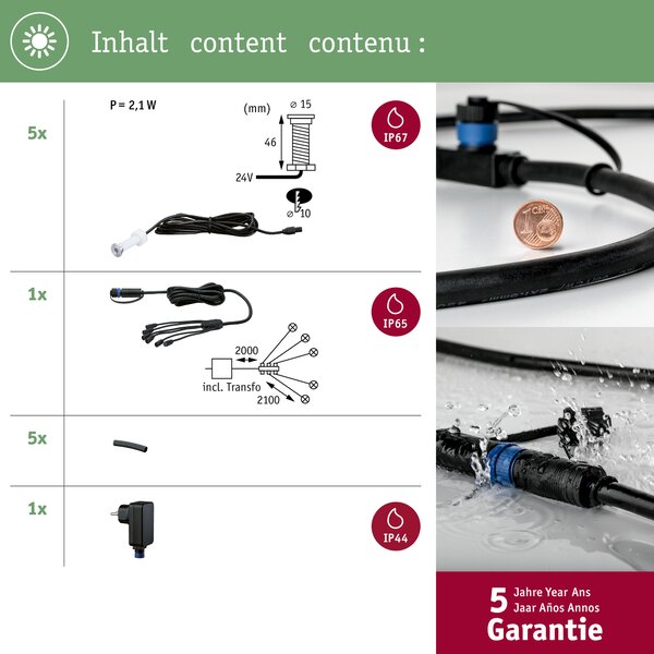Paulmann 93695 Plug&Shine Micro Pen, základní set šroubovacích svítidel do terasy 5x0,22W LED 3000K stmívatelné, IP67