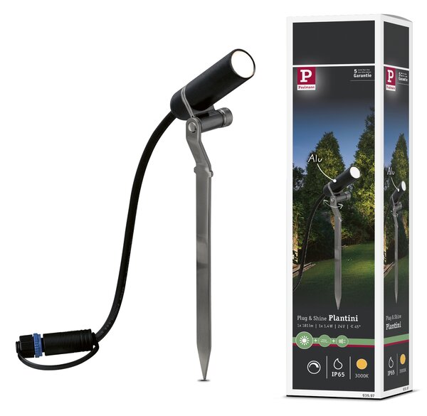 Paulmann 93997 Plug&Shine Plantini, zahradní reflektor 2,5W LED 3000K, antracit, IP67
