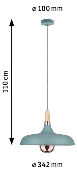 Paulmann 79655 Juna, zelené závěsné svítidlo z kovu, mědi a dřeva, 1xE27, Ø34,2cm