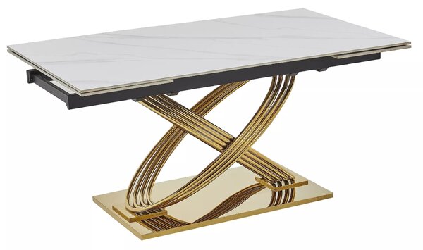 Designový rozkládací jídelní stůl NABIL - bílý / zlatý