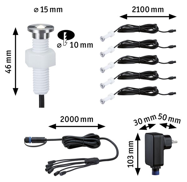 Paulmann 93695 Plug&Shine Micro Pen, základní set šroubovacích svítidel do terasy 5x0,22W LED 3000K stmívatelné, IP67