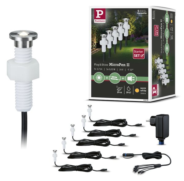 Paulmann 93695 Plug&Shine Micro Pen, základní set šroubovacích svítidel do terasy 5x0,22W LED 3000K stmívatelné, IP67