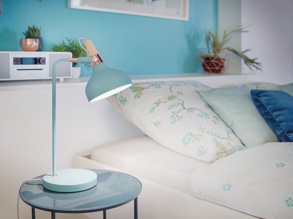 Paulmann 79651 Juna, zelená stolní lampa z kovu, mědi a dřeva, 1xE14, výška 51cm
