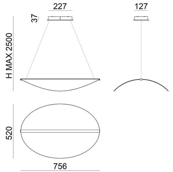 Stilnovo 8173 Diphy_P, závěsné svítidlo, 48W LED 3000K stmívatelné, délka 76cm