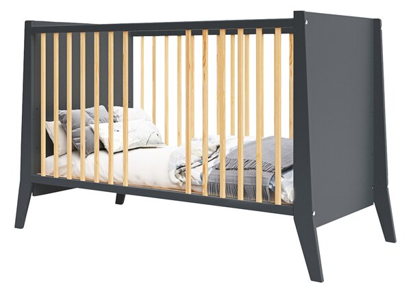 Postýlka Cosmo 60x120 cm Antracit s přírodním dřevem - Stylová a pevná Druh matrace: bez matrace