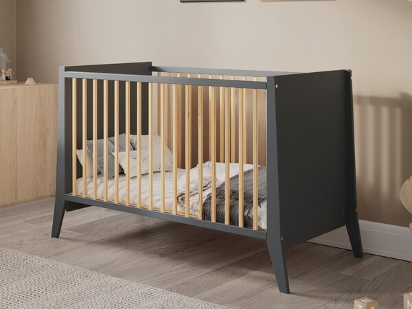 Postýlka Cosmo 60x120 cm Antracit s přírodním dřevem - Stylová a pevná Druh matrace: bez matrace
