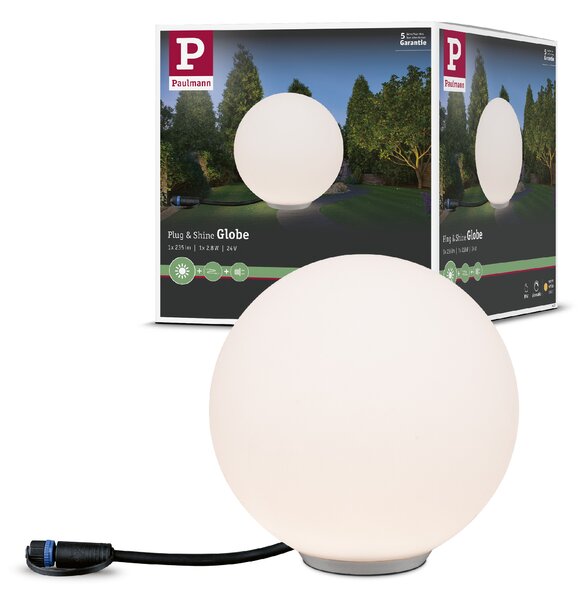Paulmann 94177 Plug&Shine Globe, venkovní světelný objekt 2,8W LED 3000K, prům.20cm, IP67