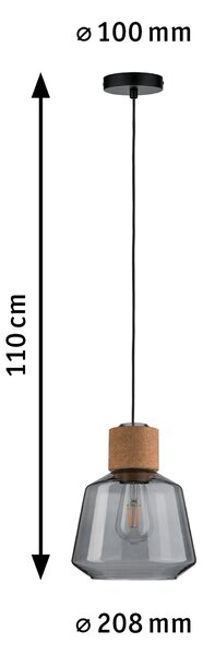Paulmann 79739 Elia, závěsné svítidlo z korku a kouřového skla, 1x20W E27, prům. 20,8cm