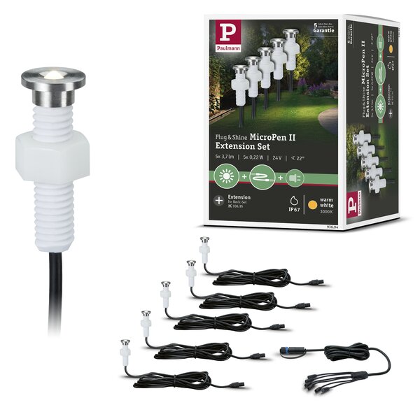 Paulmann 93694 Plug&Shine Micro Pen, rozšiřovací set šroubovacích svítidel do terasy 5x0,22W LED 3000K stmívatelné, IP67