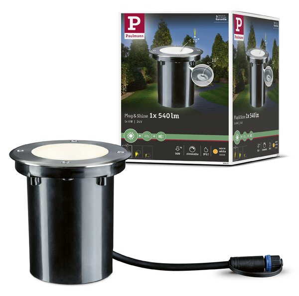 Paulmann 93907 Plug&Shine zápustné svítidlo s nastavitelným směrem svícení 6W LED 3000K, nerez, prům. 14cm, IP67