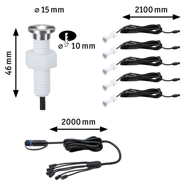 Paulmann 93694 Plug&Shine Micro Pen, rozšiřovací set šroubovacích svítidel do terasy 5x0,22W LED 3000K stmívatelné, IP67