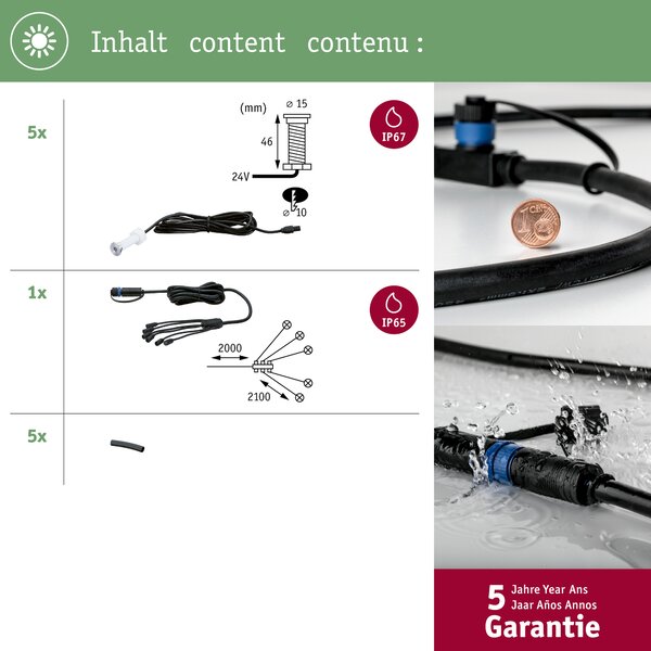 Paulmann 93694 Plug&Shine Micro Pen, rozšiřovací set šroubovacích svítidel do terasy 5x0,22W LED 3000K stmívatelné, IP67