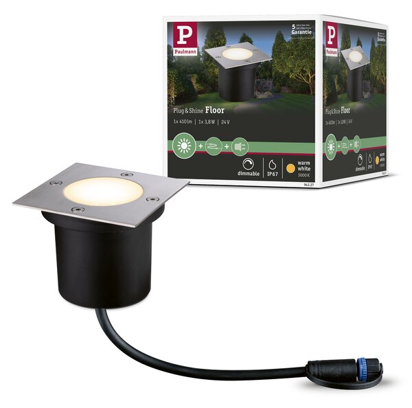 Paulmann 94227 Plug&Shine zápustné venkovní svítidlo 3,6W LED 3000K, 10x10 cm, IP65