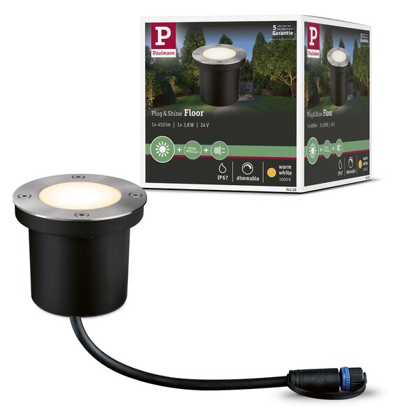 Paulmann 94228 Plug&Shine zápustné venkovní svítidlo 4W LED 3000K, průměr 9,8cm, IP65