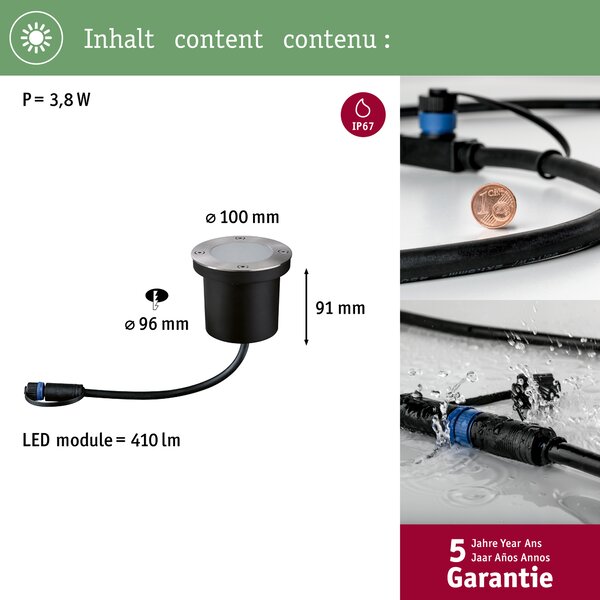 Paulmann 94228 Plug&Shine zápustné venkovní svítidlo 4W LED 3000K, průměr 9,8cm, IP65