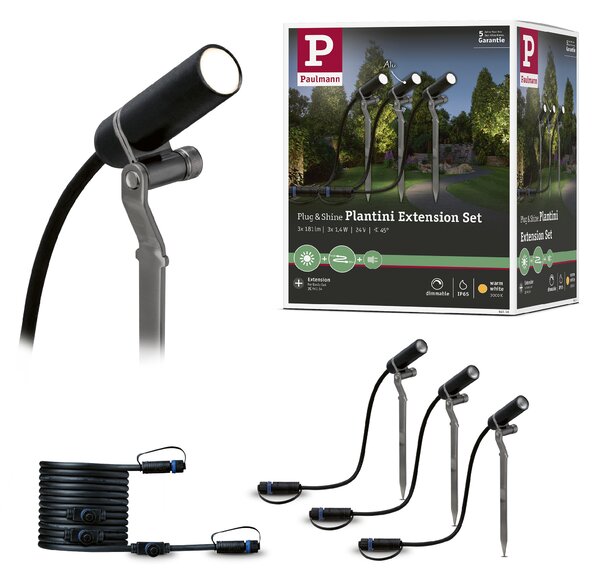 Paulmann 94156 Plug&Shine Plantini, rozšiřující set zahradních reflektorů 3x2,5W LED 3000K stmívatelné, IP65