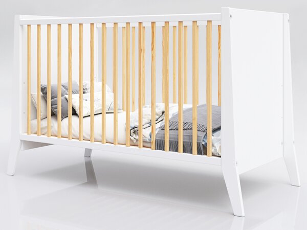 Dětská postýlka Cosmo 60x120cm - Bílá s přírodním dřevem, Stylová Druh matrace: bez matrace