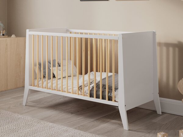 Dětská postýlka Cosmo 60x120cm - Bílá s přírodním dřevem, Stylová Druh matrace: bez matrace