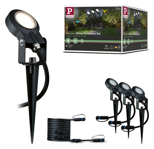 Paulmann 93689 Plug&Shine Sting, rozšiřovací set zahradních reflektorů 3x6W LED 3000K stmívatelné, IP67
