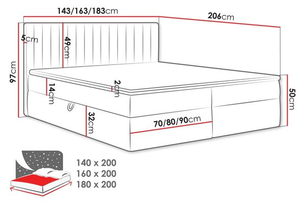 Boxspringová manželská postel 180x200 VASHON 1 - světlá béžová + topper ZDARMA