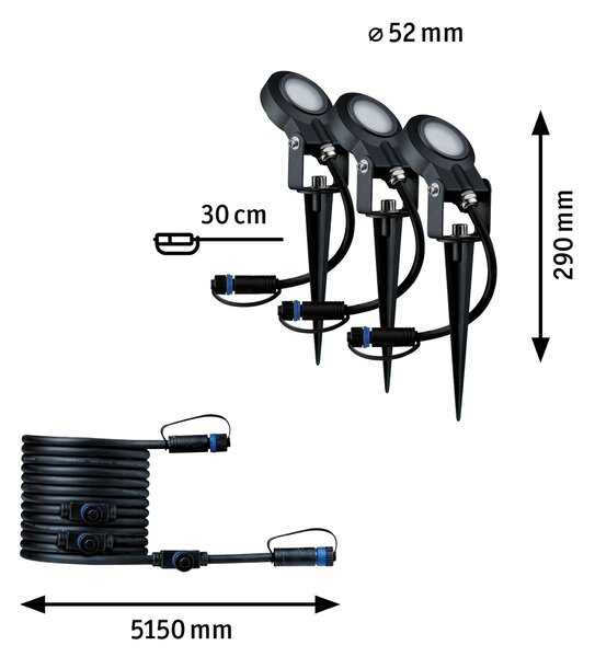 Paulmann 93689 Plug&Shine Sting, rozšiřovací set zahradních reflektorů 3x6W LED 3000K stmívatelné, IP67