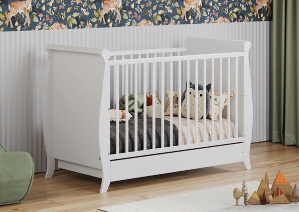 Dětská postýlka bílá "Míša" se zásuvkou – elegance a funkčnost Druh matrace: pěnová matrace 60x120x7cm + 599kč