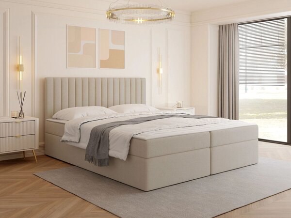 Boxspringová manželská postel 180x200 VASHON 1 - světlá béžová + topper ZDARMA