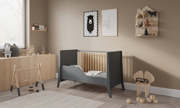 Dětská postýlka Cosmo 60x120 cm se šuplíkem a zábranou - Antracit Druh matrace: bez matrace