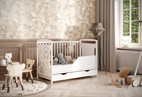 Dětská postýlka Ted 60x120. Součástí balení: Zábrana a Šuplík Druh matrace: bez matrace