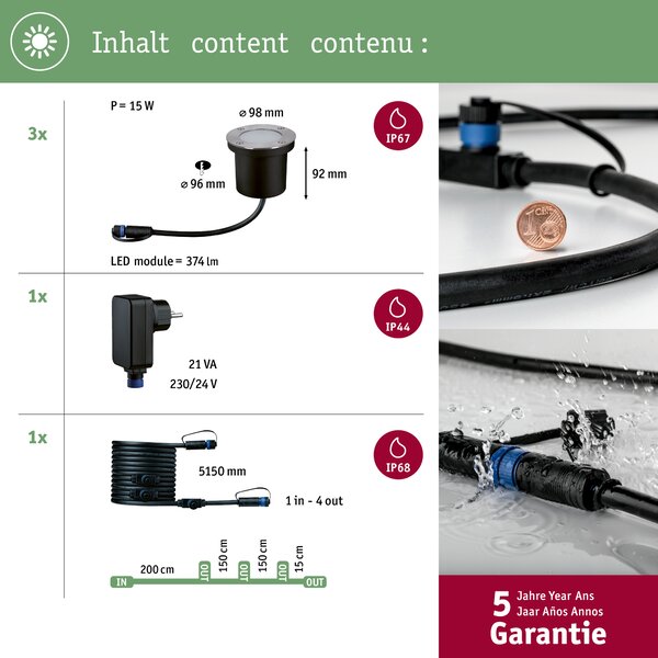 Paulmann 94275 Plug&Shine základní set zápustných venkovních svítidel RGBW 3x3,6W LED, IP65 ZigBee