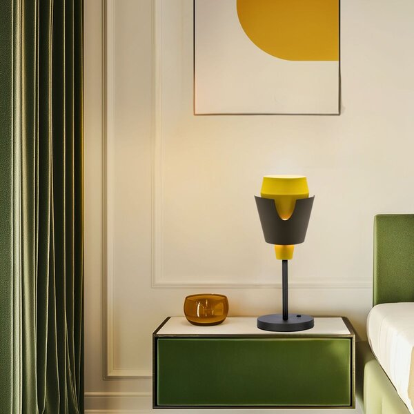 Moderní stolní lampa FALUN - 1xE27, 40W, šedá / žlutá