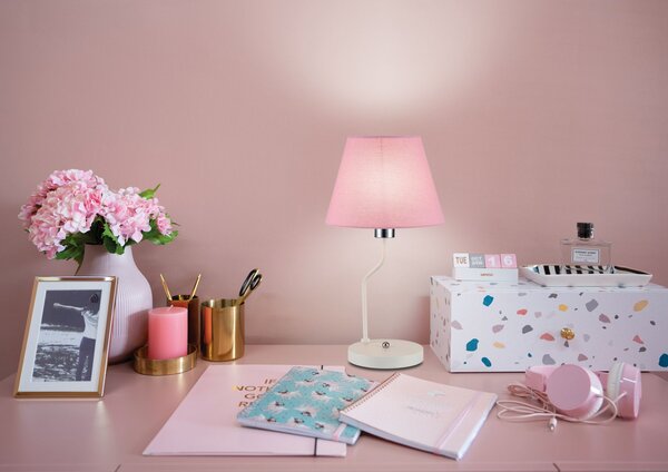 Stolní moderní lampa LUMINOR - 1xE14, 60W, růžová / bílá