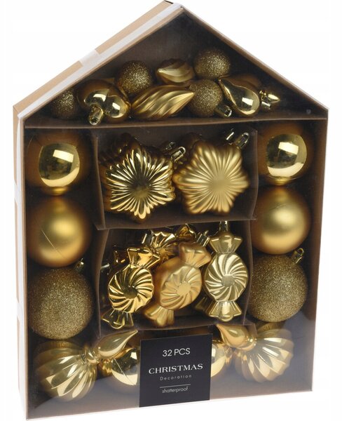 Vánoční Koule na vánoční stromek Home Styling Collection žlutá, plastová, sada 32 ks
