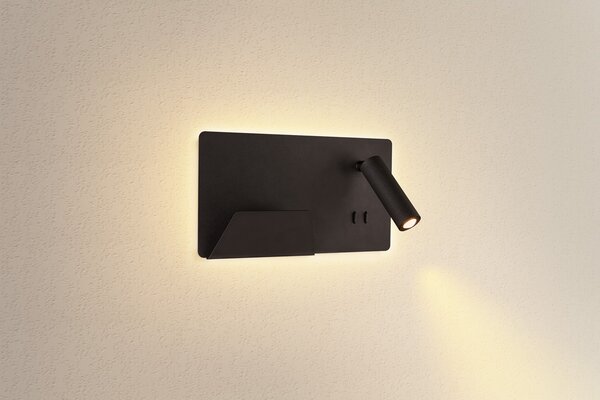 SLV 1003455 Somnila Flex, nástěnné svítidlo k posteli, LED 13W 3000K, černá, verze vlevo, USB přípojka