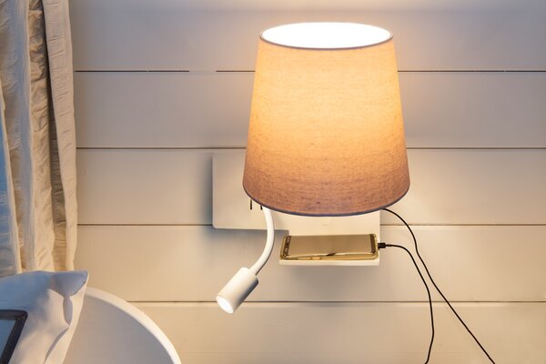 SLV 1003460 Somnila Flex, nástěnné svítidlo k posteli, 1x E27 + LED 3W 3000K, bílá, verze vpravo, USB přípojka