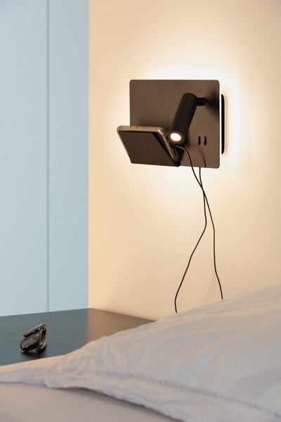 SLV 1003455 Somnila Flex, nástěnné svítidlo k posteli, LED 13W 3000K, černá, verze vlevo, USB přípojka