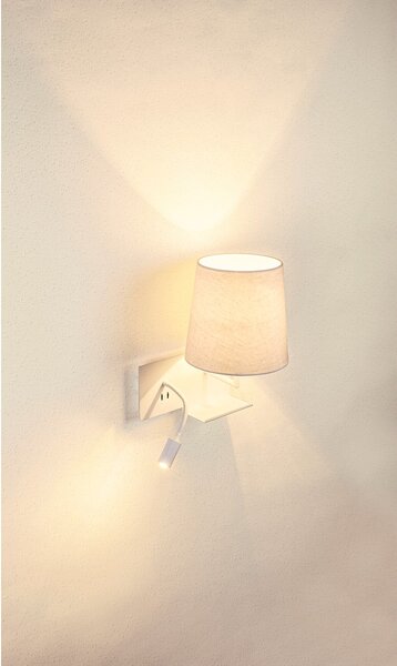 SLV 1003460 Somnila Flex, nástěnné svítidlo k posteli, 1x E27 + LED 3W 3000K, bílá, verze vpravo, USB přípojka