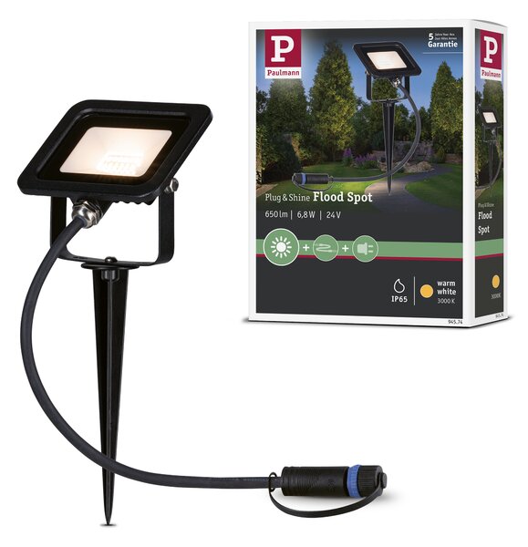 Paulmann 94574 Plug&Shine Ground Spike, zahradní reflektor LED 6,8W 3000K, černá, IP65