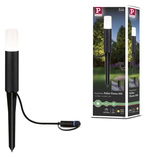 Paulmann 94533 Plug&Shine Flarea, vekovní černé sloupkové svítidlo LED 3,6W 3000K, výška 20cm , IP65
