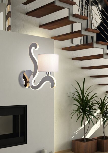 Moderní nástěnná lampa AMBROSIA - 1xE14, 40W + LED 6W, 2800K (teplá bílá), chromovaná
