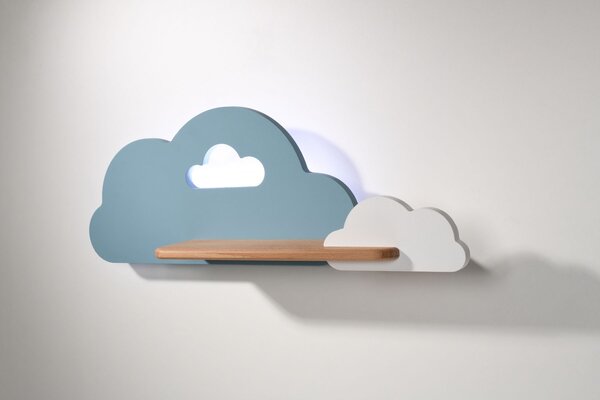 Dětské nástěnné LED svítidlo s poličkou CLOUD - 5W, 4000K (denní bílá), modrá / bílá