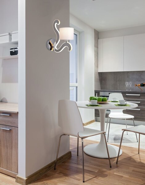 Moderní nástěnná lampa AMBROSIA - 1xE14, 40W + LED 6W, 2800K (teplá bílá), chromovaná